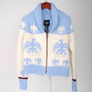 SMYTHE - Handknit Zip Cardigan - Ivory Powder Blue